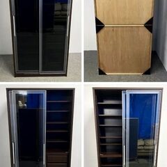 松田家具 カップボード 幅100 ダークブラウン スライド扉 ダイニング キッチン 収納 食器棚 引き戸 ハイタイプ 中古 店頭引取歓迎 R10135の画像