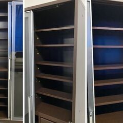 松田家具 カップボード 幅100 ダークブラウン スライド扉 ダイニング キッチン 収納 食器棚 引き戸 ハイタイプ 中古 店頭引取歓迎 R10135の画像