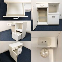 キッチンカウンター コパン T 80CT-S WH エナメルUV塗装 レンジボード 背面化粧仕上げ 可動式棚板2枚・スライドテーブル搭載 完成品の画像