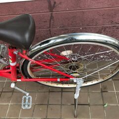 リサイクルショップどりーむ鹿大前店　No.477　赤色　27インチ　ギア付き　ＬＥＤオ－トライト付き　鍵なし　シティサイクルの画像