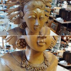 バリ島？ 木製 女性像 胸像 置物 オブジェ アジアンインテリア　/TJ-2609 2Fの画像