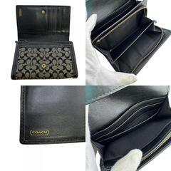 コーチ COACH 二つ折り財布 シグネチャー L字ファスナー フラップ ブラックの画像