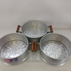 未使用品 レトロ ホクセイ アルミ蒸し器 3段 新型ジェットスチーマ 蒸し鍋 両手鍋　/TJ-2611の画像