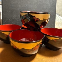 汁椀 5個セット 黒と赤 紅葉　漆器の画像