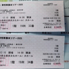 定価16000円　ペアチケット　2枚　10月12日　コンサートチケット　島津亜矢　2枚セット　ペアチケット　演歌　歌手　県民文化ホール　10月　芸能　紅白　有名　歌手　コンサート　ライブ　歌謡曲　歌手　日本　指定席　　　コンサートチケットの画像