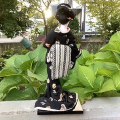 昭和レトロ　日本人形　芸者　将棋柄　着物　外国土産　ヴィンテージ　時代物の画像