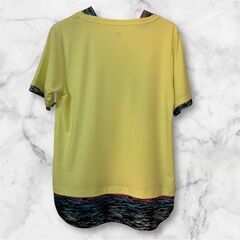 FILA メンズ イエロー×柄切替 ドライTシャツ Lサイズ オシャレ スポーツの画像