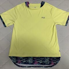 FILA メンズ イエロー×柄切替 ドライTシャツ Lサイズ オシャレ スポーツの画像