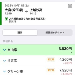 新幹線  大宮駅 ⇄ 上越妙高駅 2名往復チケット　の画像