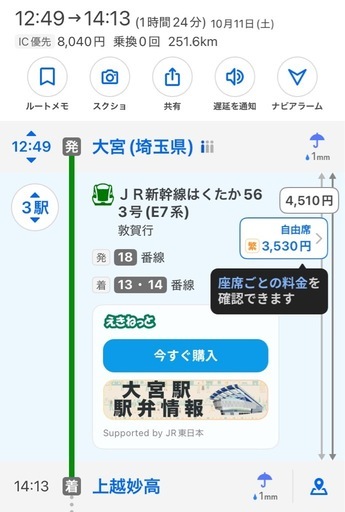 10/10(土) 大宮駅→上越妙高駅間 2名連番指定席チケット