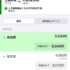 新幹線  上越妙高駅 → 大宮駅 大人2名チケット　の画像