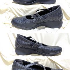 【まだ受付中･送付可能】中古 マジックテープストラップ ソフトパンプス 合成皮革 24㎝ ブラック 早い者勝ちです✨✨の画像