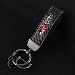 GR SPORT トヨタ TOYOTA GAZOO Racing カーボンファイバー レザー Dリング キーホルダー キーチェーン レッドステッチ TRDの画像