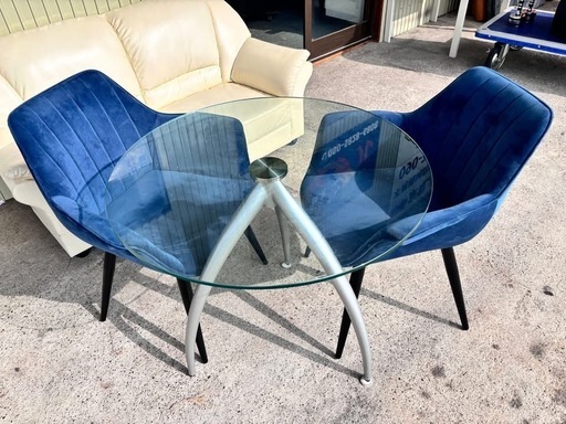ガラステーブル&ベルベットチェア　ダイニングチェア