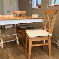 IKEA LERHAMN×INGOLF ダイニングセット 椅子2脚 クッション付きの画像