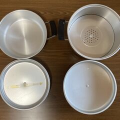 【未使用/長期保管品/お引取限定】■両手鍋24㎝＋蒸し器24㎝■2点セット■アルマイト加工■アルミニウム合金■の画像