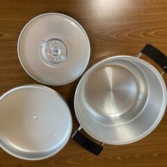 【未使用/長期保管品/お引取限定】■両手鍋24㎝＋蒸し器24㎝■2点セット■アルマイト加工■アルミニウム合金■の画像