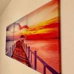 ハンドメイド♡絵画♡夕日・桟橋の画像