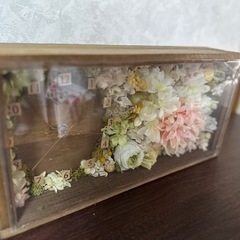 時計　ドライフラワー　木製の画像