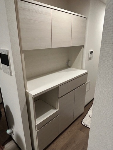 土井インテリア 食器棚 キッチンボード 幅116㎝ ホワイト　キッチン収納