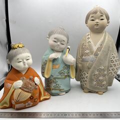 ij5641HI 素焼き人形 市松人形 まとめ 7点 歌舞伎 正絹京友禅 元賀章介 日本人形 博多 陶器 土人形 インテリア オブジェ 置物 アンティークの画像
