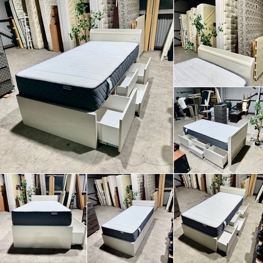 ?激安?❗️配送&bull;設置?❗️♻️処分撤去♻️大量収納付き　ホワイト　ニトリNITORIシングルベッド　マットレスセット　コンセント付き