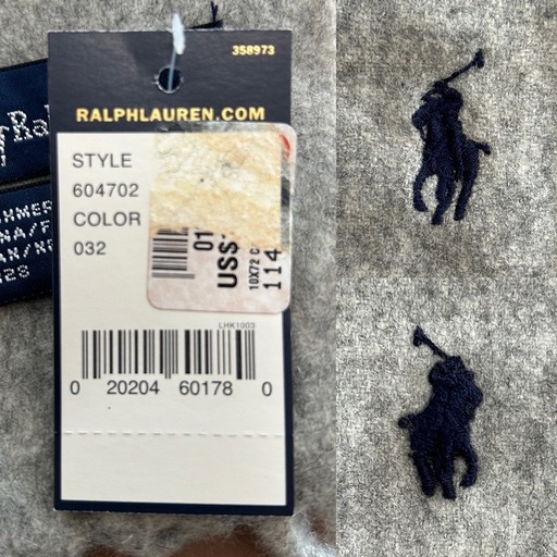 未使用タグ付きPOLO RALPH LAUREN ポロ ラルフ ローレンマフラー ストール ショール スカーフ グレイグレー灰色カシミ