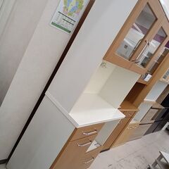 リユースのサカイ栃木店★ジモティ割あり★ NITORI 食器棚 ホワイト×ブラウン W88.5×D45×H191 クリーニング済み TC11033の画像