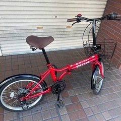 20インチ　外装6段変速　カゴ付き折り畳み自転車　レッドの画像