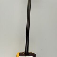 ij5645HI 三味線 和楽器 FUJIMOTO 彌 棹幅2.6cm 全長96cm 破れ有 丸打胴 東さわり 材質不明 藤40 弦楽器 バチ/ハードケース付 動作未確認の画像