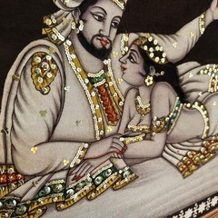 額縁入りインドの布製絵の画像