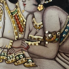 額縁入りインドの布製絵の画像