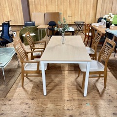 A1633🌟配送♻️設置可能‼️5セットダイニングテーブル4脚椅子幅150cm🌟の画像