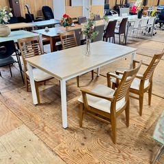 A1633🌟配送♻️設置可能‼️5セットダイニングテーブル4脚椅子幅150cm🌟の画像