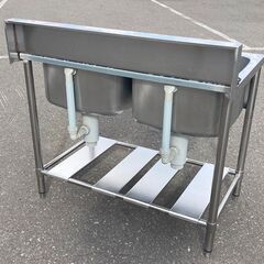 札幌市◆厨房 ２槽シンク / 流し台◆横100×奥60×高さ80+15■クリナップ キッチンの画像