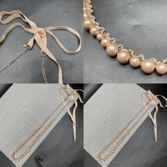 N395　NATURAL BEAUTY（ナチュラルビューティー） パールリボンネックレス ベージュピンク　レディースアクセサリーの画像