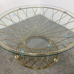 Francfranc/フランフラン マーリア コーヒーテーブル クリア×ゴールド φ800/φ500 2個セット ガラス 円形 中古家具 店頭引取歓迎 R10137の画像