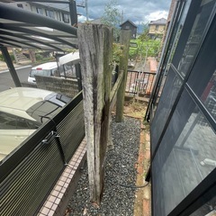 庭から抜いた枕木2本の画像