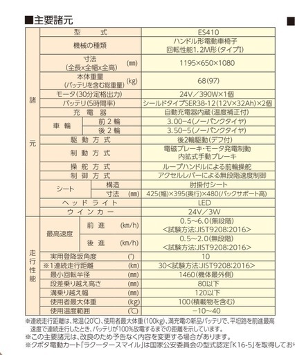 クボタ電動車椅子　ラクータースマイル