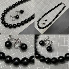 P451未使用保管品 百貨店購入 天然ジェット グラデーションネックレス イヤリング 2点セット レディース アクセサリーの画像