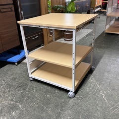 A1634🌟配送♻️設置可能‼️ プリンタ台 プリンタラック ロータイプ キャスター付き 収納 棚付き 幅60cm×奥行60cm×高さ70cm 木目 ライトブラウンの画像