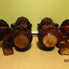 木彫りの獅子：雌雄の画像