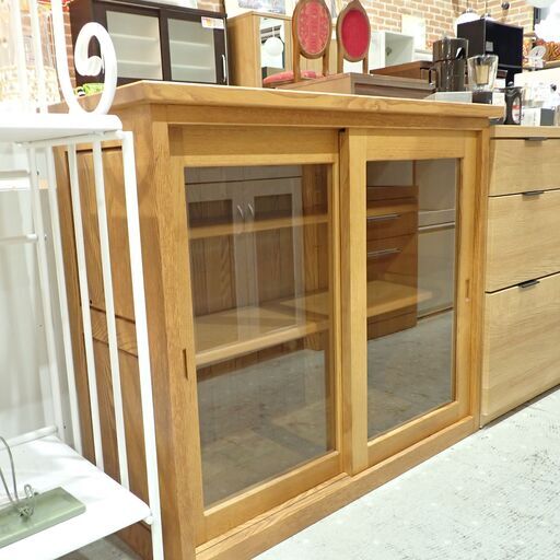 ガラス扉キャビネット 幅105cm【モノ市場東海店】159