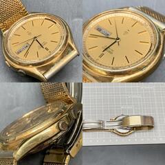 P438　可動　腕時計 SEIKO セイコー 7223-6040 クオーツ メンズ アラーム デイデイト ゴールド文字盤　ベルト社外の画像