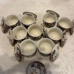 花柄陶器茶碗 9個(+蓋1枚)の画像