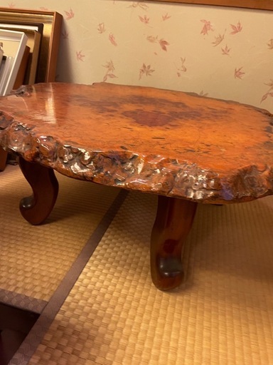 希少材】花梨（カリン）一枚板 座卓 / ローテーブル 無垢 木目 (ノボ