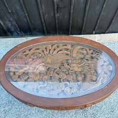 🌸✨木彫り 龍と鳳凰 ガラス天板 テーブル✨🌸の画像