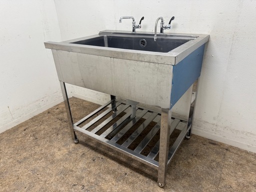 ステンレス　業務用　1層シンク流し台　蛇口付き　ソイルドテーブル　W９２.５ｘＤ６５ｘＨ８５㎝