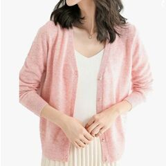 【他所で売り切れ】カシミヤタッチ ウール混 長袖 ニット カーディガン ピンク やわらか 軽量の画像
