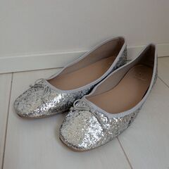 【着用一度のみ、状態良、美品】 ラメバレエシューズの画像